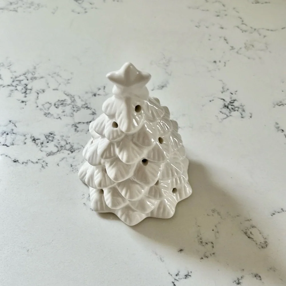 Crate&Barrel LED Mini White Ceramic Christmas Tree
